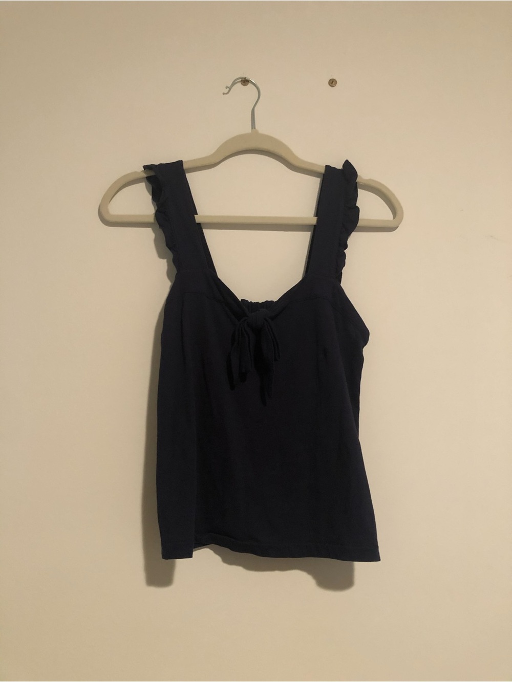 J. Crew Navy Ruffle Strap Tie-Front Tank